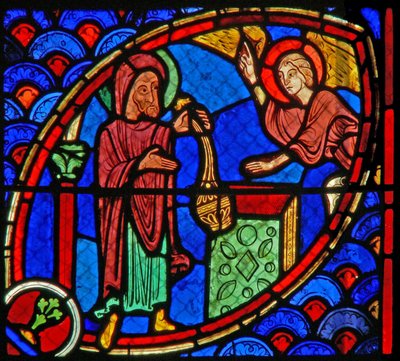 洗礼者聖ヨハネの父、ザカリアを描いたウィンドウw20が寺院の天使が訪れます 作： French School