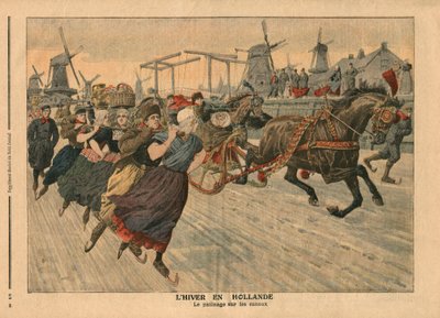 オランダの冬、運河でスケート、「ルプチジャーナル」のイラスト、サプリメントイラストレーター、1907年1月13日（カラーリソ） 作： French School