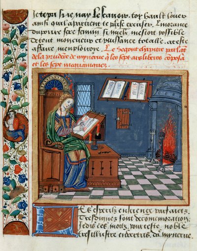 1509年、キャサリン・ダンボワーズによって「慎重な本」と「軽率な本」を照らす女性 作： French School