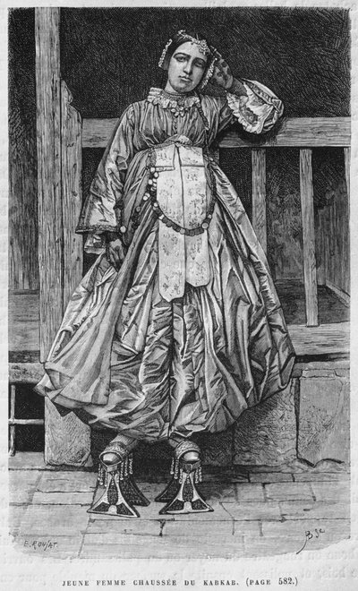 今日シリア出身のカバブを着た女性。フェニシア、レバノン、ジューディーへの旅。 1884年、ルイシャルルエミールロルテの1875-1880（bw彫刻） 作： French School