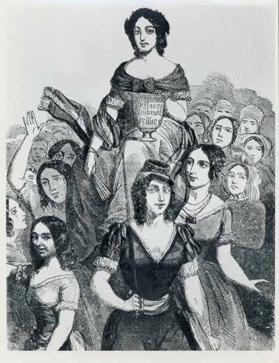 Les Femmes CelebresのTriumphでJeanne Deroin（1805-94）を運ぶ女性たち、I巻、パリ、マゼノド、1848 作： French School