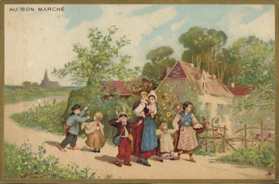 歩く女性と子供 作： French School
