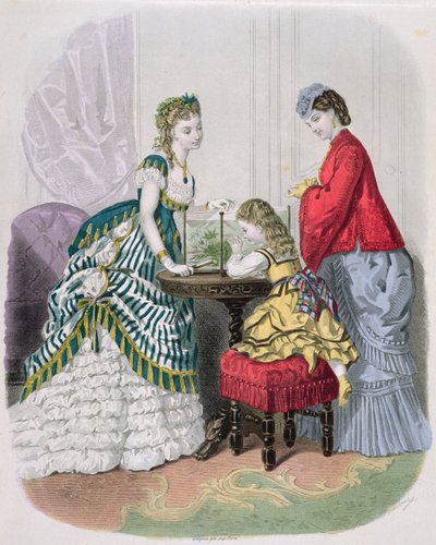 水族館を見ている女性と子供、ラモードイルストレ、1870年頃 作： French School