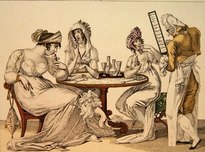 アイスクリーム・パーラーの女性たち、「le Bon Genre」のプレート4、1810年頃（カラーエングレーヴィング） 作： French School