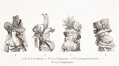 18世紀の女性の帽子スタイル、1875 作： French School