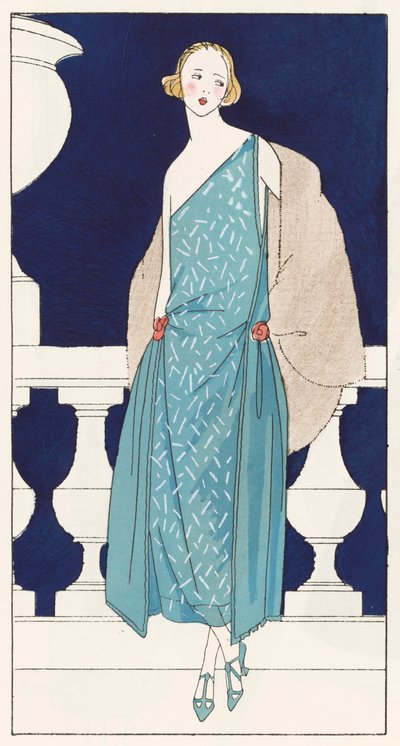 1920年代のデザイナー、ジェニー（ジェニー・サセルドート）による女性用イブニングドレス（カラーリトグラフ） 作： French School