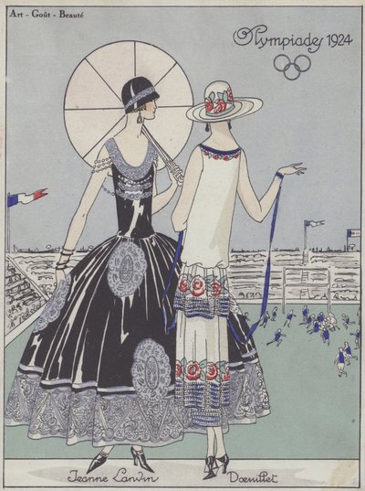 デザイナー、ジャンヌ・ランバンとジョルジュ・ドゥイエによる1924年オリンピックの女性ファッション（カラーリトグラフ） 作： French School