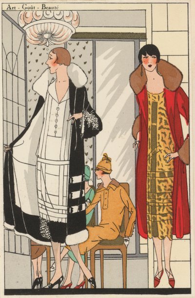 デザイナー、ルシアン・ロングによる1920年代の女性ファッション（カラーリトグラフ） 作： French School