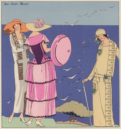 デザイナー、ポール・ポワレとジャック・ドゥーセによる1920年代の女性ファッション（カラーリトグラフ） 作： French School
