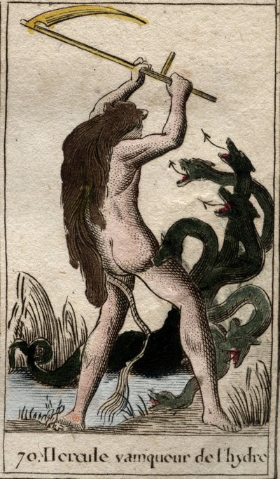 ヘラクレスの作品"Hercules killing the Lernaean Hydra" (ヘラクレスの労働、レルネのハイドラを殺すヘラクレス) Pierre Blanchard 1803の "Mythology of Youth "より。 作： French School