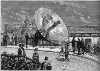1878年にパリで開催された万国博覧会：オーギュスタン・ムショー（1823-1912）が発明した太陽炉。1878年10月19日付「Le Monde Illustré」1125号に掲載された図版。 作： French School