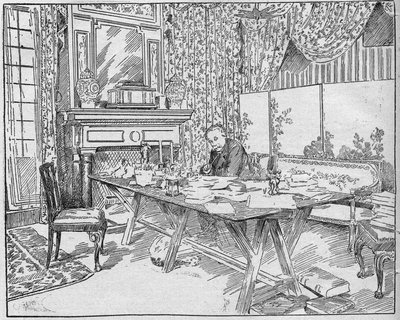 作家のアレクサンドラ・デュマ・ジュニア（1824-1895）の仕事場で。1895年12月12日の「La gazette du dimanche」に掲載されたエングレーヴィング。 作： French School