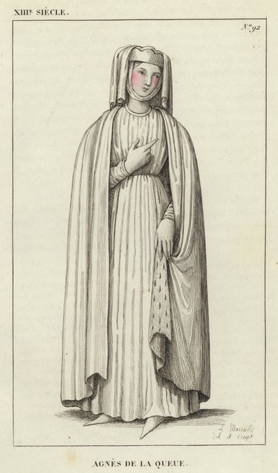 XIII Siecle, Agnes de la Queue (coloured engraving) 作： French School