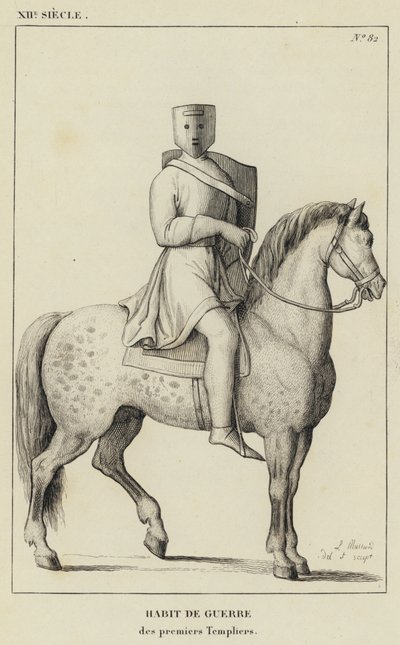 12世紀、初代テンプル騎士団の「戦争の習慣」（エングレーヴィング 作： French School