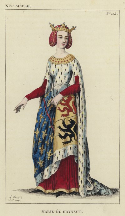 XIV Siecle, Marie de Haynaut (coloured engraving) 作： French School