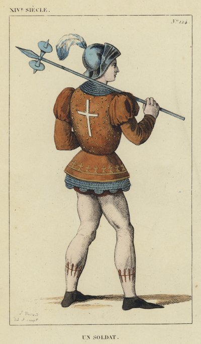XIV Siecle, Un Soldat（カラー・エングレービング 作： French School