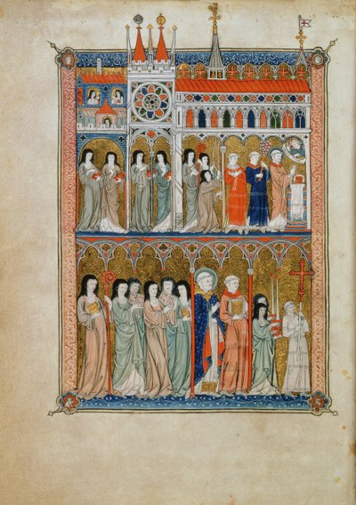 イェーツ・トンプソン 11 f.6v ミサに役人が出席し、行列が下にある、1300年頃（ベラム） 作： French School