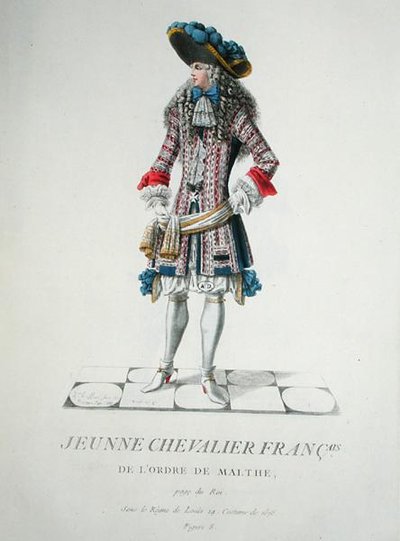 1678年のマルタ騎士団の若き騎士、「宗教的・軍事的な諸騎士の衣装の受領書」のイラスト 作： French School