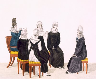 若い女性のチャット、c。 1820（カラー彫刻） 作： French School