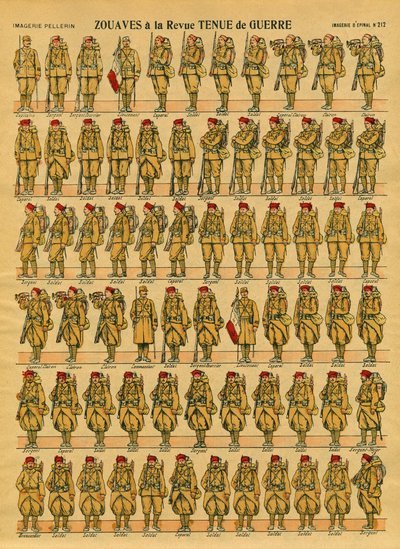 Zouavesは、1830年にClauzel将軍がアルジェリアの征服のために創設したフランス軍の歩兵部隊です。エピナル画像 作： French School