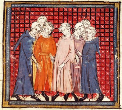 f.155r貴族、ルイス大王の陰謀、Grandes Chroniques de France、1375-79 作： French School