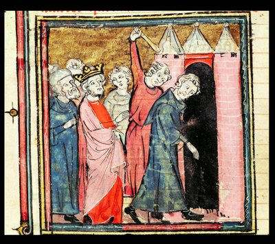 f.86vチャールズマーテルは2人の男性の処罰と追放を行っています。 作： French School