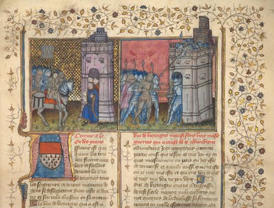 f. 73: ブレスト包囲戦、「フランスとイングランドの年代記」より、ジャン・フロワサール (ベラム) 作： French School