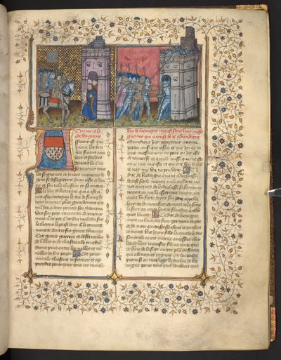 f. 73: ブレスト包囲戦、「フランスとイングランドの年代記」より、ジャン・フロワサール (ベラム) 作： French School