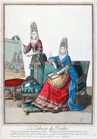 ロードス島の巨像の写真を見せている女性 作： French School