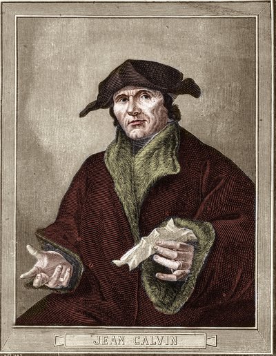 フランスの宗教改革者・作家であるジャン・カルヴァン（1509-1564）の肖像。 作： French School