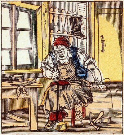 職業：靴底を修理する靴職人、19世紀末（エングレーヴィング） 作： French School
