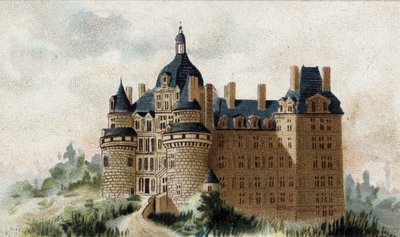 メーヌ・エ・ロワール地方のブリサック城の眺め。 作： French School