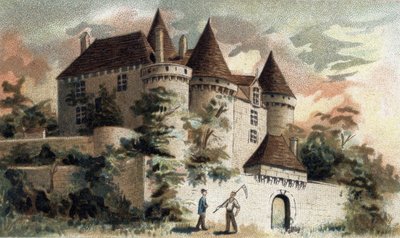 ドルドーニュ地方のフェネロン城の眺め。 作： French School