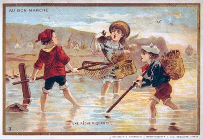 ビーチの子供たちを描いたヴィンテージ・ポストカード 作： French School