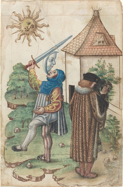「太陽に向かって話すな」と「太陽に向かって水を作るな」[fol. 39直腸] 作： French early 16th Century