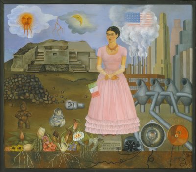 メキシコとアメリカの国境での自画像 作： フリーダ・カーロ