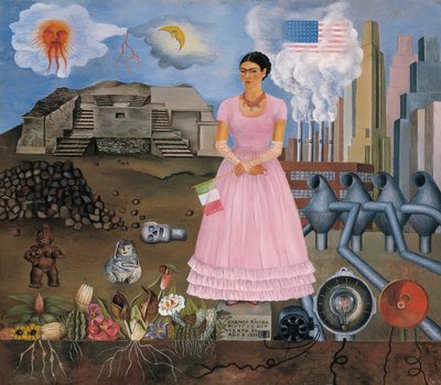 メキシコとアメリカの国境線上の自画像 作： Frida Kahlo