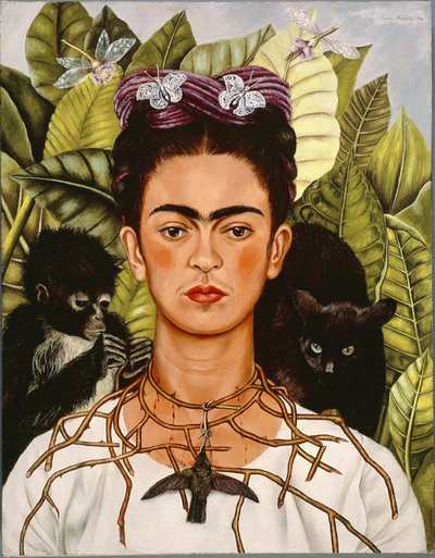 とげのネックレスとハチドリの自画像 作： Frida Kahlo