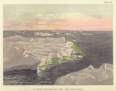 日没時、1893年9月22日、水彩スケッチ（カラーリトグラフ 作： Fridtjof Nansen