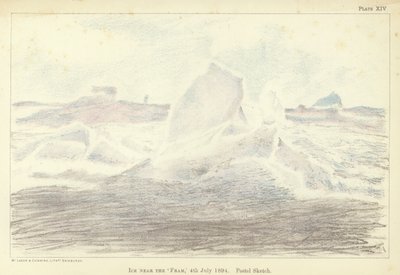 1894年7月4日「フラム号」付近の氷、パステルスケッチ（カラーリトグラフ 作： Fridtjof Nansen