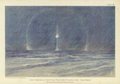 極夜の光現象、1893年11月22日、パステルスケッチ（カラーリトグラフ 作： Fridtjof Nansen