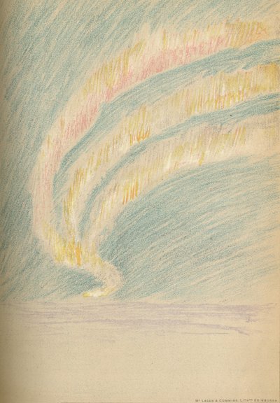 オーロラの吹流し、1893年11月28日。パステルスケッチ、1893 1897 作： Fridtjof Nansen