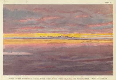アジアの北海岸、チャタンガ河口の北側での夕日 作： Fridtjof Nansen