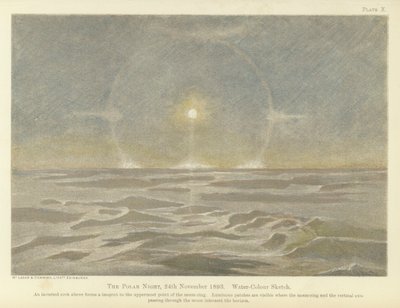 極夜、1893年11月24日、水彩スケッチ（カラーリトグラフ 作： Fridtjof Nansen