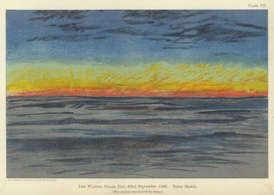暮れゆく極日、1893年9月22日、パステルスケッチ（カラーリトグラフ 作： Fridtjof Nansen