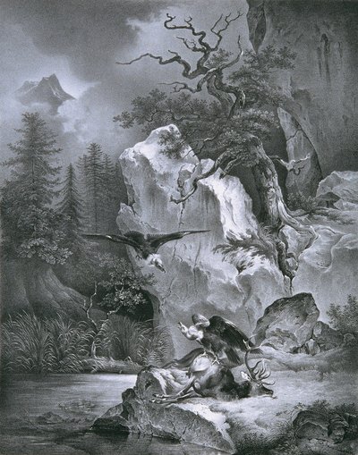 死んだ鹿とハゲタカ 作： Friedrich August Mathias Gauermann