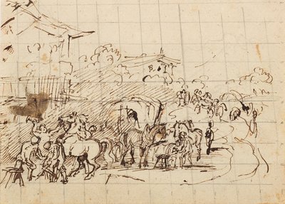 鍛冶場の前の馬 作： Friedrich August Mathias Gauermann
