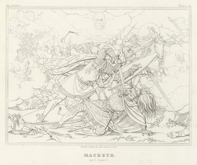 マクベス」第5幕第7場（彫刻 作： Friedrich August Moritz Retzsch
