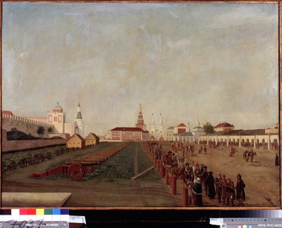 モスクワの赤の広場。 フリードリッヒ・ヒルファーディング (1710-1798) による絵画、キャンバスに油彩、1780 年頃。 18 世紀のドイツの芸術。 国立ロシア美術館、サンクトペテルブルク。 作： Friedrich Hilferding