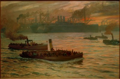 稼働日の終わり。ハンブルクの港で 作： Friedrich Kallmorgen